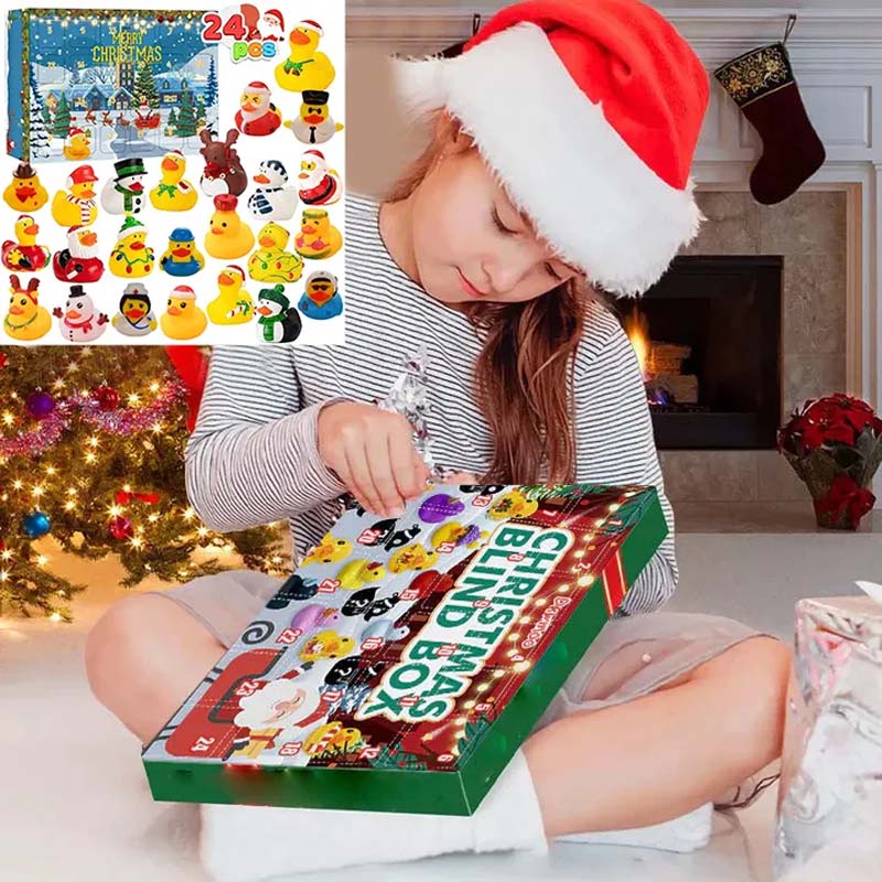 24 Stück Countdown-Adventskalender mit Weihnachts-Gummienten