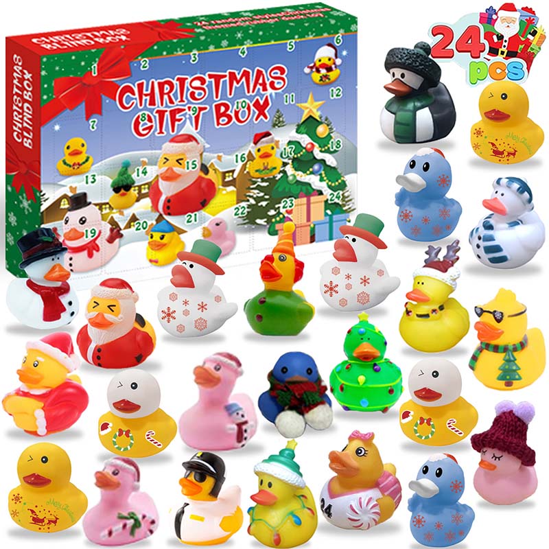 24 Stück Countdown-Adventskalender mit Weihnachts-Gummienten